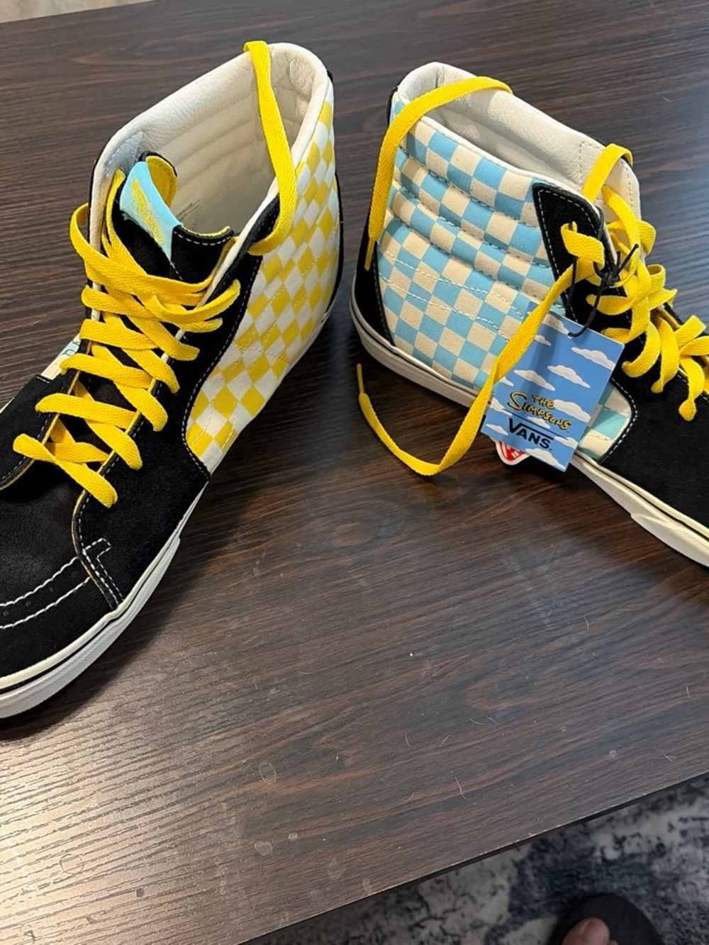 Simpsons Vans High-Top Checkerboard Sneakers in Yellow, Blue & Black